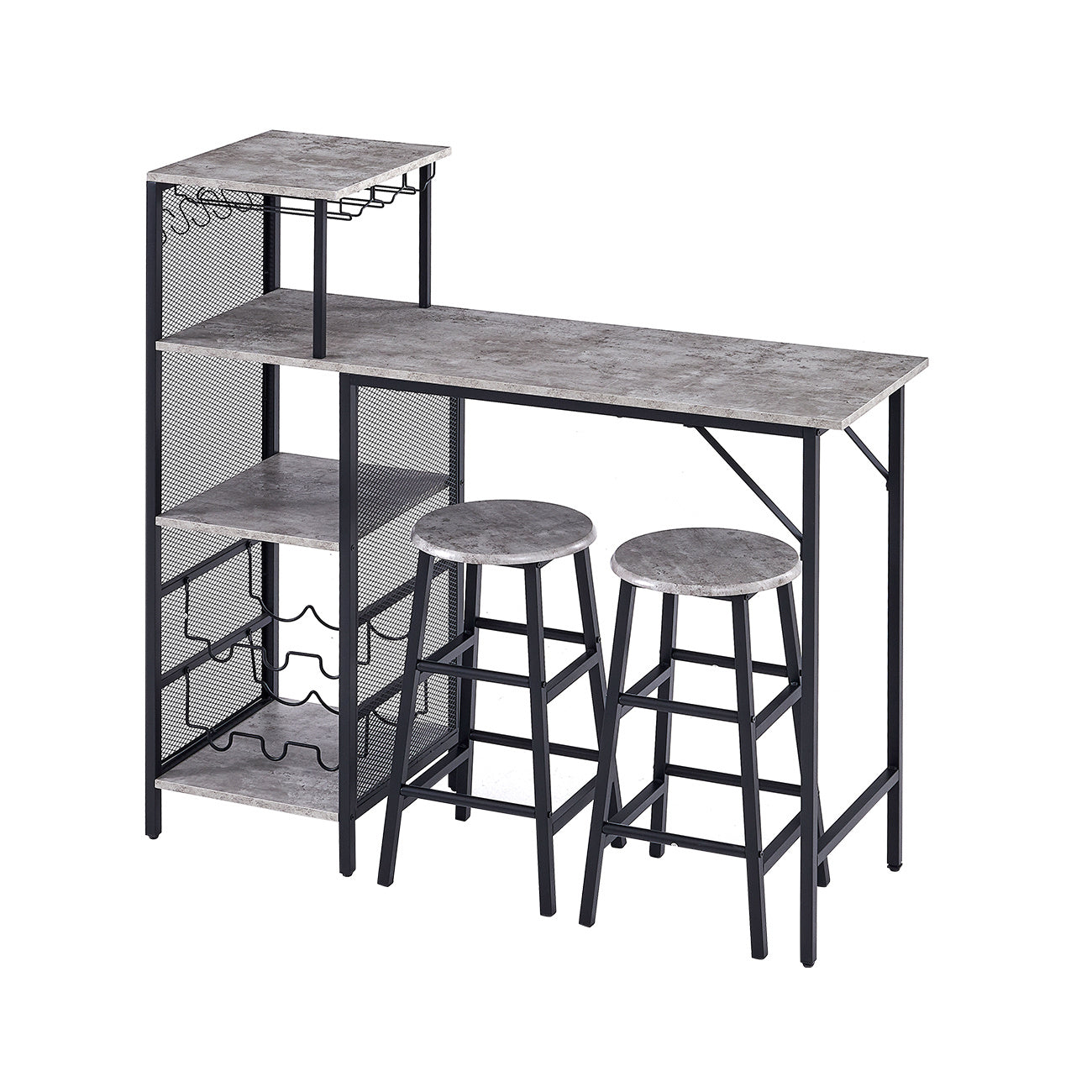 3pcs Bar Table and Stools Set, Kitchen Breakfast Bar Table and Chairs Set 2 with Cup Holder and Wine Rack, Bar Table Sets Furniture for Kitchen, Dining Room, Pub, Cafe