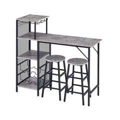 3pcs Bar Table and Stools Set, Kitchen Breakfast Bar Table and Chairs Set 2 with Cup Holder and Wine Rack, Bar Table Sets Furniture for Kitchen, Dining Room, Pub, Cafe