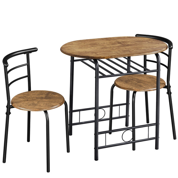 Costoffs 3pcs Dining Table Set with Space Saving Table and 2 Chairs, Modern Kitchen Table Set with Steel Legs and Storage Rack for Kitchens/Balconies/Bedrooms/Apartments/Cafés, Natural/Drift Brown/White