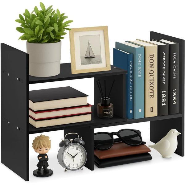 Expandable Desk Wood Desktop Book Shelf Organiser Office Storage Bookcase for Home or Office