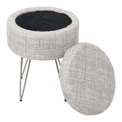1pc Round Footrest Stool Ottoman with Storage, Makeup Vanity Chair Stool Side Table, Dressing Table Stool with Metal Legs, Couch Stool Portable Space-saving Lounge Chair for Living Room Bedroom Office Kitchen, 38x38x48cm (White)