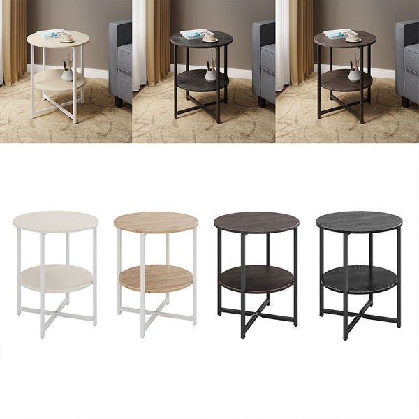 2-Tier Round Side Table - Multi-Level Storage Coffee Table for Plants/Lamps, Space-Saving Sofa/Bedside Organizer (15.75×15.75×18.5