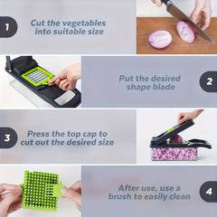 16-In-1 Vegetable Chopper - Multifunctional Manual Food Slicer, Kitchen Vegetable Slicer with Container, Onion, Carrot, Garlic, And Non-Rechargeable Plastic Kitchen Small Tool Set with Drainage Basket