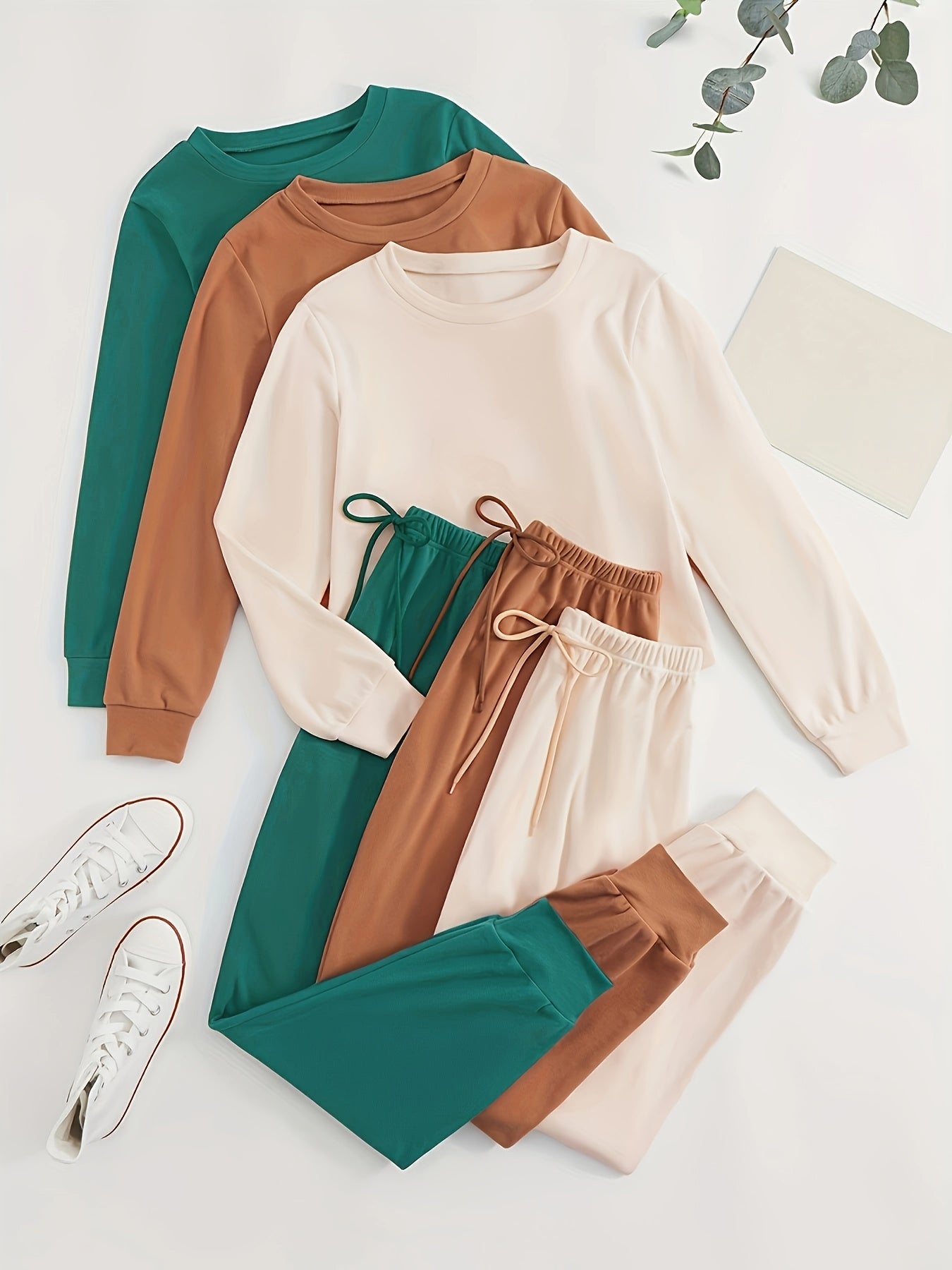 3pcs Women's Sportswear Set, Long Sleeve and Long Pants, Made of Fabric