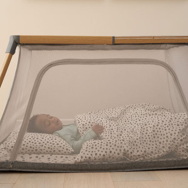 Tutti Bambini Cozee Go Day & Night Travel Cot Bundle, Oak & Charcoal