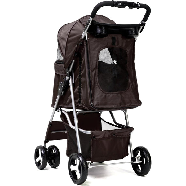 Foldable Pet Stroller With Rain Cover, Portable Foldable Outdoor Walking Cart with Large Space, Hand-Pull Design, Durable Oxford Fabric, Ergonomic Handle & Ventilation Mesh, Lightweight & Sturdy Frame For Small To Medium Dogs - Outdoor Pet Carrier, Modern