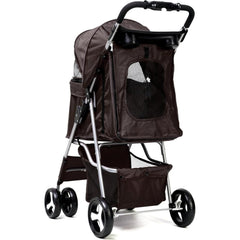 Foldable Pet Stroller With Rain Cover, Portable Foldable Outdoor Walking Cart with Large Space, Hand-Pull Design, Durable Oxford Fabric, Ergonomic Handle & Ventilation Mesh, Lightweight & Sturdy Frame For Small To Medium Dogs - Outdoor Pet Carrier, Modern