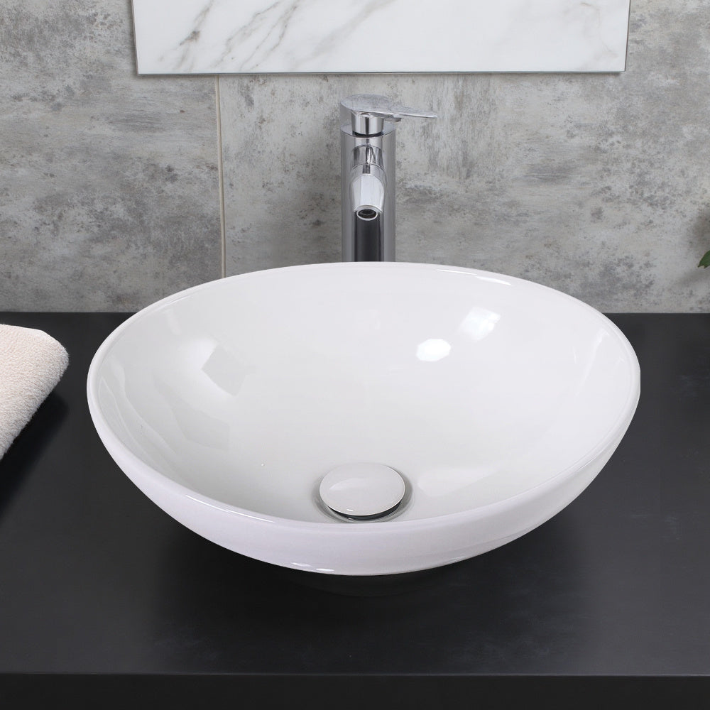 Ceramic Counter Top Sink Hand Washing Basin Modern Bathroom Cloakroom Sink Bowl with Waste Pipe Kits 410*340*140mm