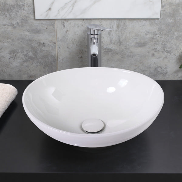 Ceramic Counter Top Sink Hand Washing Basin Modern Bathroom Cloakroom Sink Bowl with Waste Pipe Kits 410*340*140mm