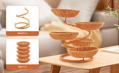 Multi-Layer Fruit Basket Stand, Creative Snack & Bread Storage Tray, Faux Rattan Handwoven Serving Basket for Fruits, Vegetables & Desserts, Lightweight Decorative Organizer for Kitchen & Living Room