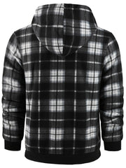 Men's Heavyweight -Lined Hooded Jacket - Full-Zip Plaid Thickened Shirt with Pockets and Adjustable Drawstring, Comfortable and Warm for Autumn and Winter