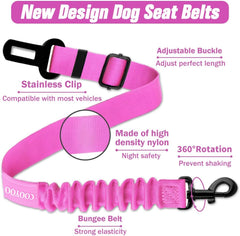 COOYOO Dog Seat Belt,Retractable Dog Car Harness Seat Belt for Car Adjustable Nylon Pet Safety Seat Belts Heavy Duty & Elastic Bungee Buffer