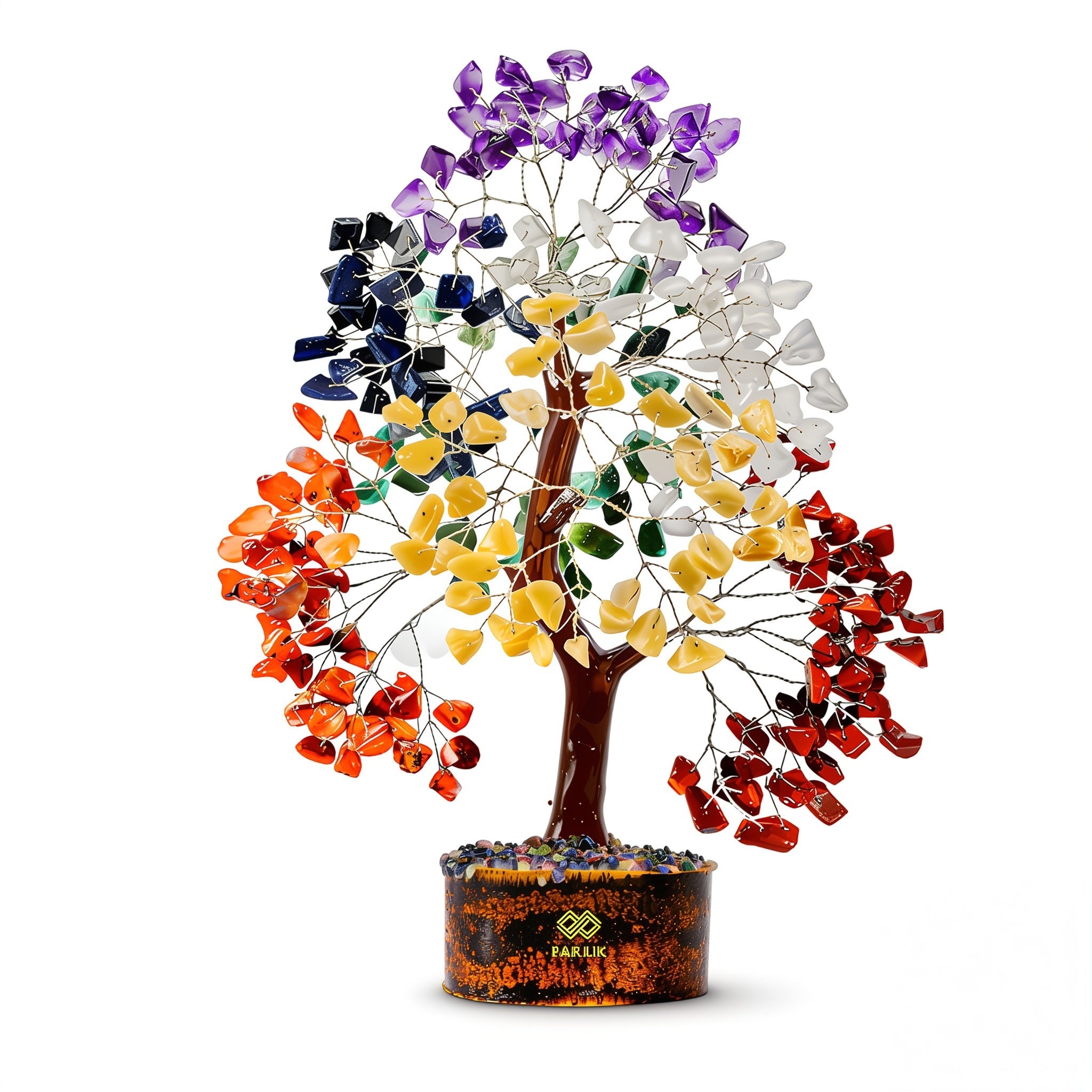 7 Chakra Crystal Tree of Life 10–12 Inch Handmade Gemstone Tree, Feng Shui Crystal Tree Home Decor Living Room Ornament, Crystal Gifts Birthday Gift for Women Housewarming Gift, Spiritual Desk Decoration Mini Crystal Guide Included