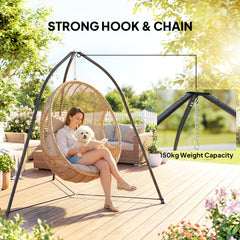 Hanging Chair Stand, Tripod Hammock Chair Stand Only with Chain, Adjustable Height, Weather & Rust Resistant, Load Capacity 150 kg, for Patio, Garden, Black