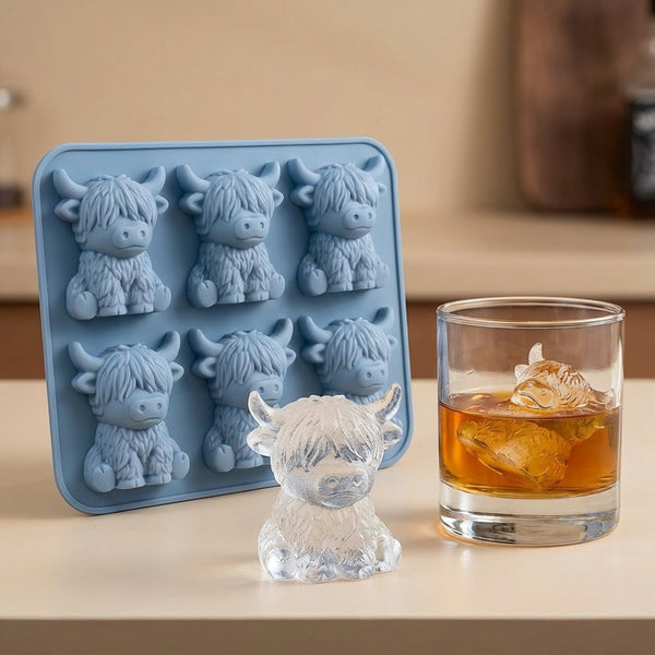 6-Cavity Highland Cow Ice Mold - Food-Grade Silicone Scottish Cow-Shaped Ice Cube Tray Suitable for Whiskey,, Drinks, Non-Toxic for, for Home Bar, Parties, Picnics, Themed Gatherings, Adorable Animal Ice Cubes