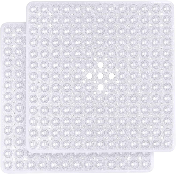 MOONLIGHT20015 Shower Bath Mat Non Slip anti Mould & Mildew with Strong Suction Cups Grip and Drain Holes Soft Rubber Shower Mats - PVC Bathroom Mat Machine Washable (70X38Cm, White)