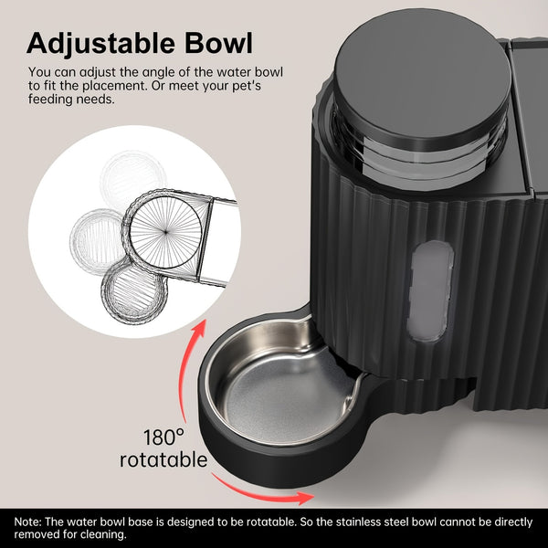 Dog And Cat Food Feeder And Water Dispenser, Two-In-One Set, 3L Large Capacity, Automatic Gravity Feeding, 304 Stainless Steel Bowl, Removable And Washable, for Small/Medium/Large Dogs And Cats, Black, Without Battery