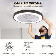 Remote-Controlled Ceiling Fan with Light, 20-Inch Slim Embedded Design, Iron Lampshade, 6-Speed, 4000 Lumens, 48W LED Fan Light, Smart Timer, Adjustable Brightness from 3000K to 6500K, Suitable for Dining Rooms And Living Rooms