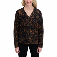 DKNY Ladies Leopard Print Cardigan in Black