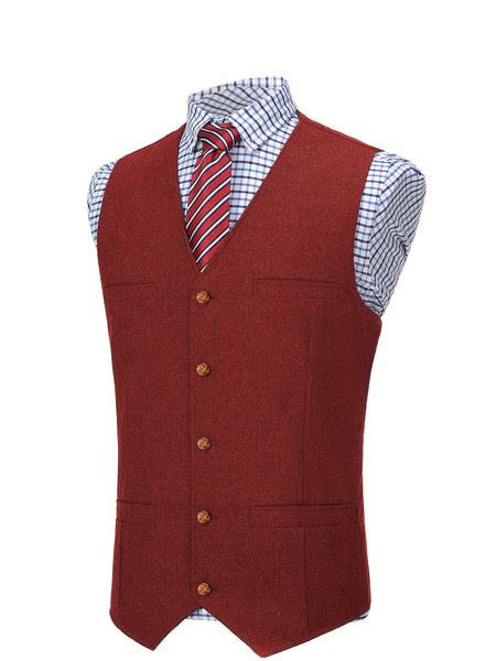 Men'S Vest Wool Blend Herringbone Vintage Men'S Fashion Vest, Groom Best Man Formal Wedding Party Casual Vest