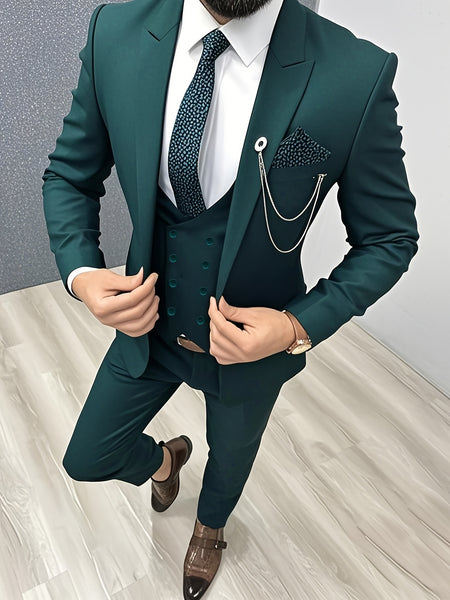 Fashion Men's Leisure Boutique Slim Fit Light Business Suit Set, Wedding Ball Dress Jacket + Vest + Pants 3pcs Suit.