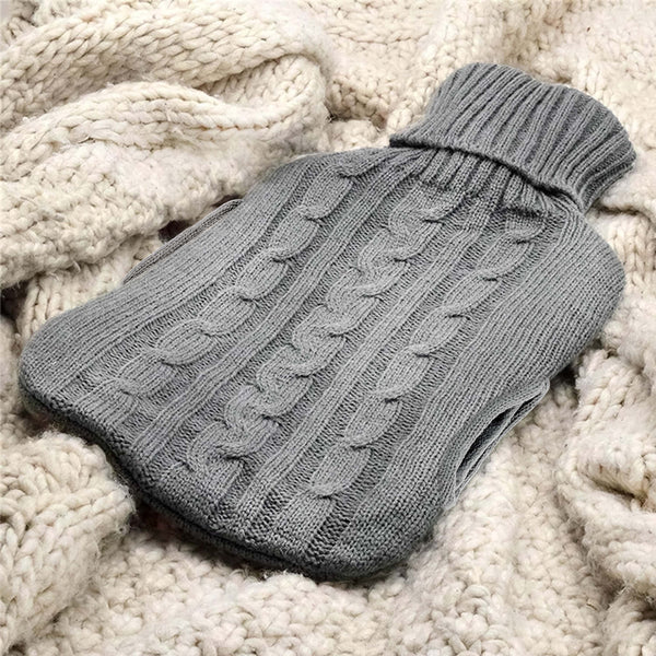 2L Hot Water Bottle with Built in Pockets & Knitted Cover Bag - Natural Rubber, Hot Water Bag for Hot and Cold Compress, Neck and Shoulder Pain – Hand Feet Warmer
