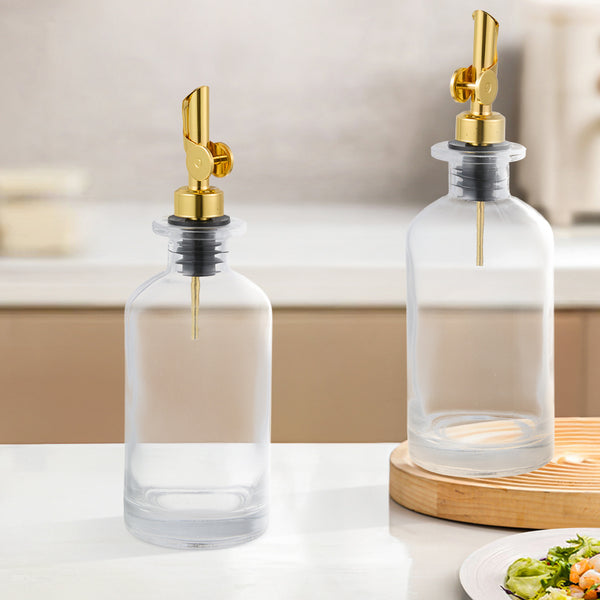 2pcs Olive Oil Dispenser Bottle for Kitchen, Glass Oil and Vinegar Dispenser Set, Coffee Syrup Dispenser, Kitchen Cooking Tools, 350ml/ 500ml, Silver/ Gold