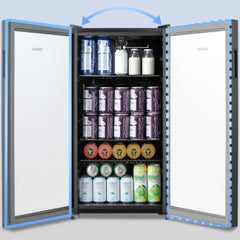 Midea COMFEE' Under Counter Drinks Fridge - 93L Capacity, Holds Up To 115 Cans, Precision Cooling (2℃ To 15℃), Full-Length Low-E Glass Door, Removable Shelves, LED Light, Low Noise [Energy Class E] - Essential for Home Kitchens & Dorms