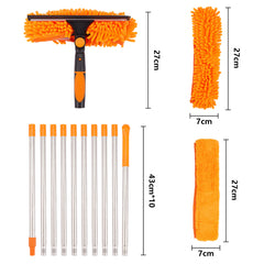 1pc 10-Section Extra-long 4.3m Telescopic 2-in-1 Window Glass Cleaner Wipe and Scraper Double-sided Use, Suitable for High-rise Windows Walls Cars Indoor Outdoor Cleaning Professional Rod Kit