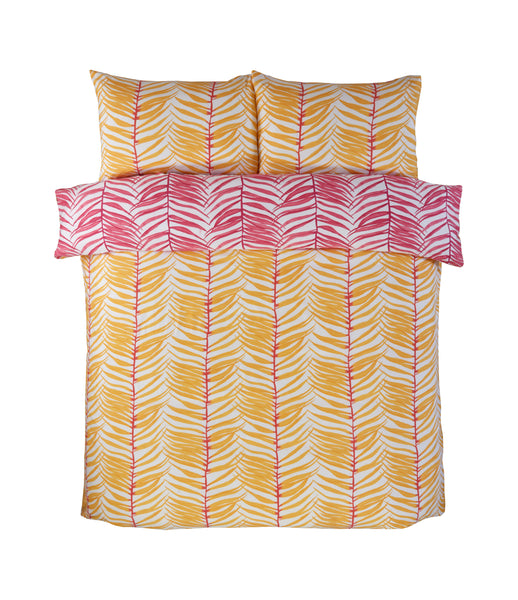 SunnyTrails Tropical Polyester Duvet Cover Set – Vibrant Yellow & Coral Leaf Print Bedding | Soft, Breathable & Easy-Care | Single, Double & King Sizes | Includes Matching Pillowcases | Fast UK Dispatch
