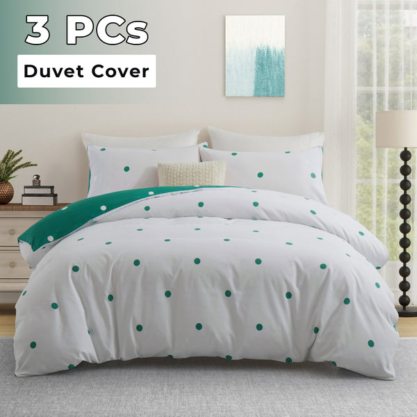 3pcs Reversible Polka Dot Duvet Cover Set – Hotel Quality, Soft & Breathable Microfiber, with Pillowcases, Button Closure, Machine Washable, Wrinkle Free & Durable