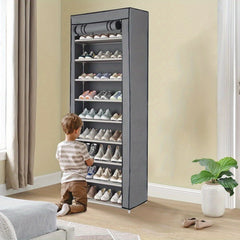 10 Tier Shoes Rack with Dustproof Cover, Shoe Storage Cabinet, Shoe Organizer, Easy to Assemble, Hold up to 25-30 Pairs