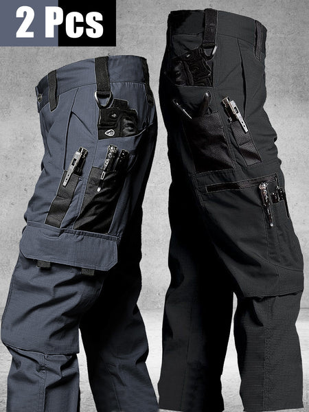 2pcs Men's Tactical Cargo Pants, Durable Multi-Pocket Work Pants for Outdoor Construction Work, Hiking And Trekking, Casual Tactical Pants | Adjustable Waist Pants | Hiking Gear (No Belt)