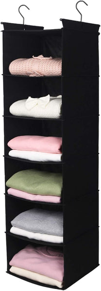 MAX Houser 6 Tier Shelf Hanging Closet Organizer, Closet Hanging Shelf with 2 Sturdy Hooks for Storage, Foldable (Grey)