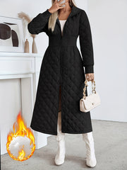 Women'S Casual Quilted Long Coat, Solid Color Long Sleeves with Pockets, Elegant Hooded Winter Warm Jacket