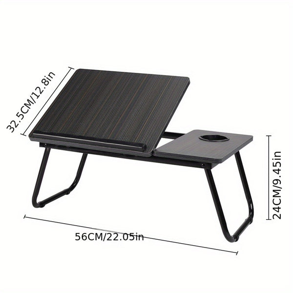 [Cozy Comfort] Versatile Folding Laptop Desk with Cup Holder - 5-Level Adjustable Tilt, Portable & Sturdy Wooden Frame, Ideal for Reading, Studying & Serving Breakfast in Bed - Available in Black, Walnut, Natural, Pink