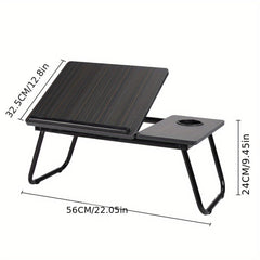 [Cozy Comfort] Versatile Folding Laptop Desk with Cup Holder - 5-Level Adjustable Tilt, Portable & Sturdy Wooden Frame, Ideal for Reading, Studying & Serving Breakfast in Bed - Available in Black, Walnut, Natural, Pink