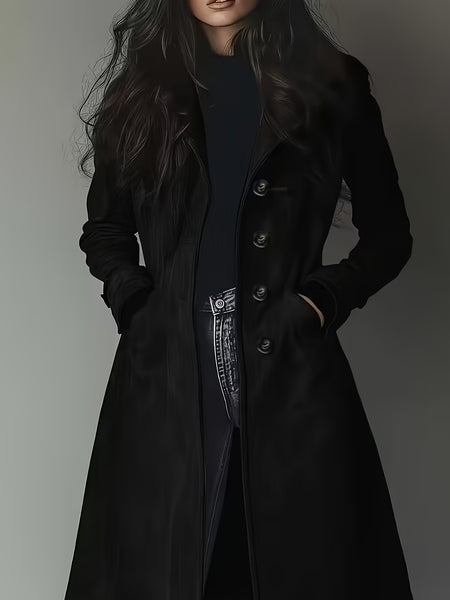 Elegant Women'S Vintage Coat - Classic Lapel Design, Button-Front Closure, H-Fit Cut Machine Washable Single-Breasted Style, Business Commute Wear, Timeless Classic Women'S Outerwear Warm Coat Jacket &