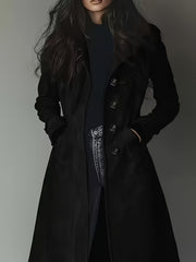 Elegant Women'S Vintage Coat - Classic Lapel Design, Button-Front Closure, H-Fit Cut Machine Washable Single-Breasted Style, Business Commute Wear, Timeless Classic Women'S Outerwear Warm Coat Jacket &