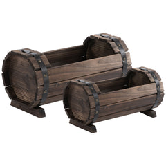 Outsunny 2Pcs Wooden Flower Plant Pot Outdoor Plant Box with Solid Wood
