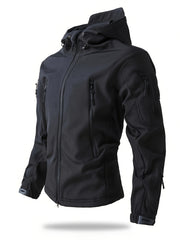 Men'S Winter Soft Shell Jacket with a Hood, Featuring Pockets And a Solid Color, Suitable for Outdoor Wear