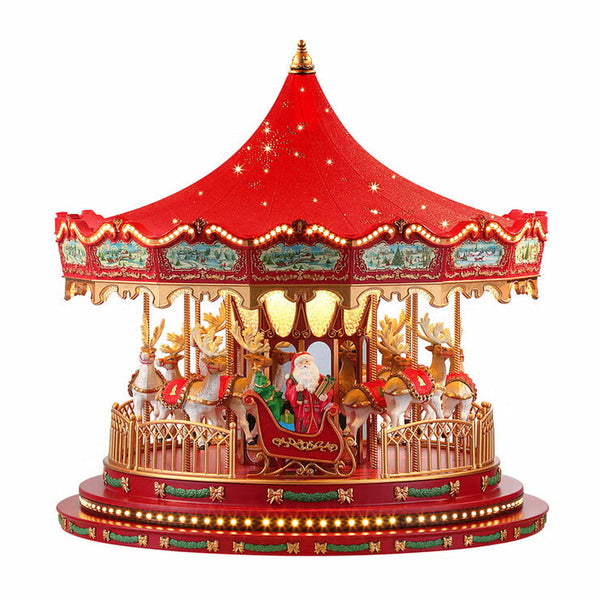 17 Inch Nostalgic Deluxe Glass Embellished Carousel in Red