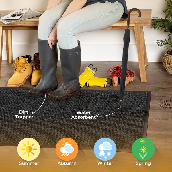 BLADO Washable Door Mats Indoor & Outdoor - Non-Slippery Heavy Duty - Stylish & Large Rubber - Perfect Dust Grabbing Doormats (Anthracite, 40Cm X 60Cm)