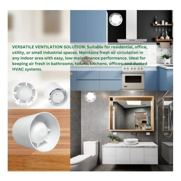 100mm In-Line Extractor Fan – Quiet Bathroom Ventilation Fan for Ducting – High Airflow 100 m³/h – IPX2 Rated ABS Housing – Ideal for Toilet, Kitchen, Home, Office & Commercial Use. Set by MYPURECORE