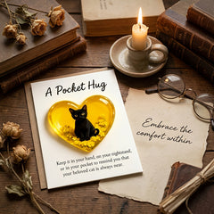 1Pcs Cat Memorial A Pocket Hug，Emotional Support Heart-Shaped Cat Charm Keepsake Figurines，Pocket Hug Token with Inspirational Card，Thoughtful Animal Support Gifts for Cat Lovers & Grieving Cat Owners