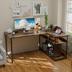 L Shaped Gaming Desk with Power Outlets Corner Computer Desk 110x80CM with Shelves Headphone Hook PC Table Workstation for Home Office Bedroom
