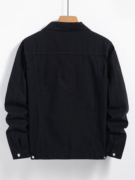 Spring and Autumn Hot Men's Denim Jacket for Teens, High-End Long Sleeve Turn- Collar Casual Coat