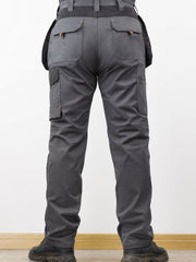Men's Elastic Cargo Pants with Multiple Pockets, All-Season Style, 1 Piece, Middle Eastern Style