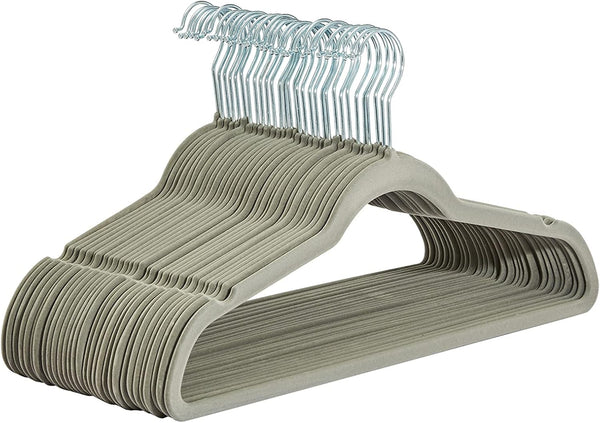 Amazon Basics Slim Velvet Non-Slip Suit Hangers - 30-Pack, Black/Silver