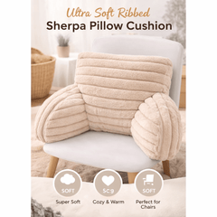 Teddy Fleece Reading Pillow with Arms Soft Backrest Support Cushion 65x40cm for Bed and Sofa in 4 Colours